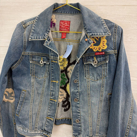 Lucky Brand Light Wash Embroidered Denim Jacket Medium