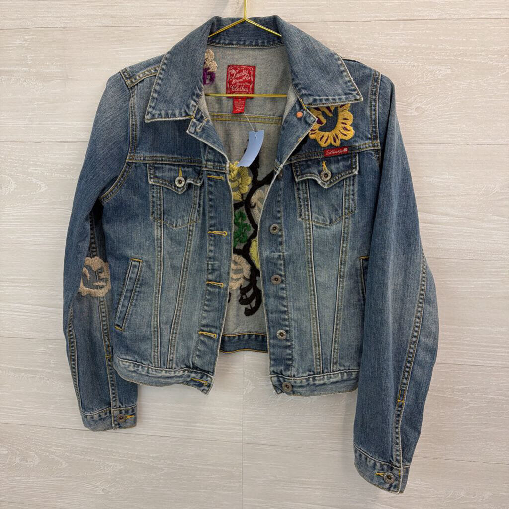 Lucky Brand Light Wash Embroidered Denim Jacket Medium