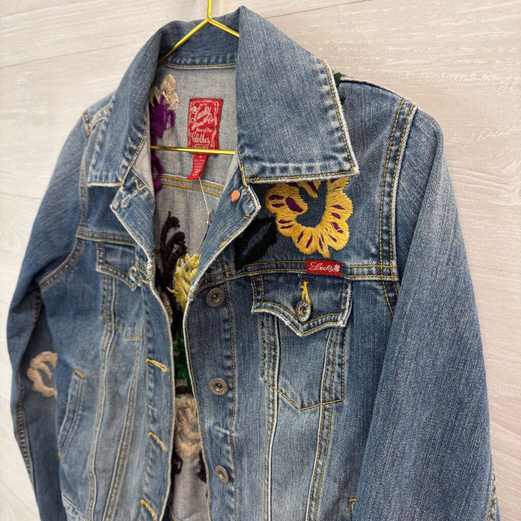 Lucky Brand Light Wash Embroidered Denim Jacket Medium
