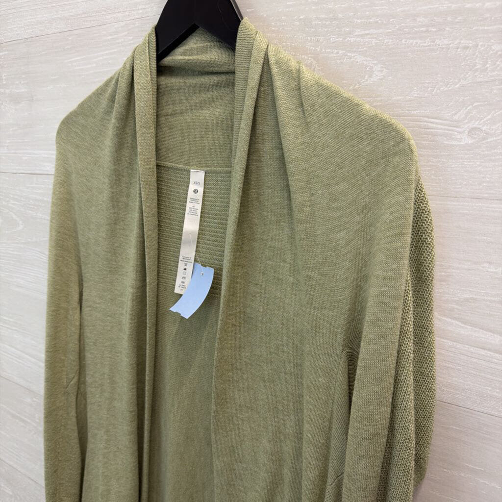 Lululemon Green Knit Open Front Cardigan Sweater Extra Small/ Small