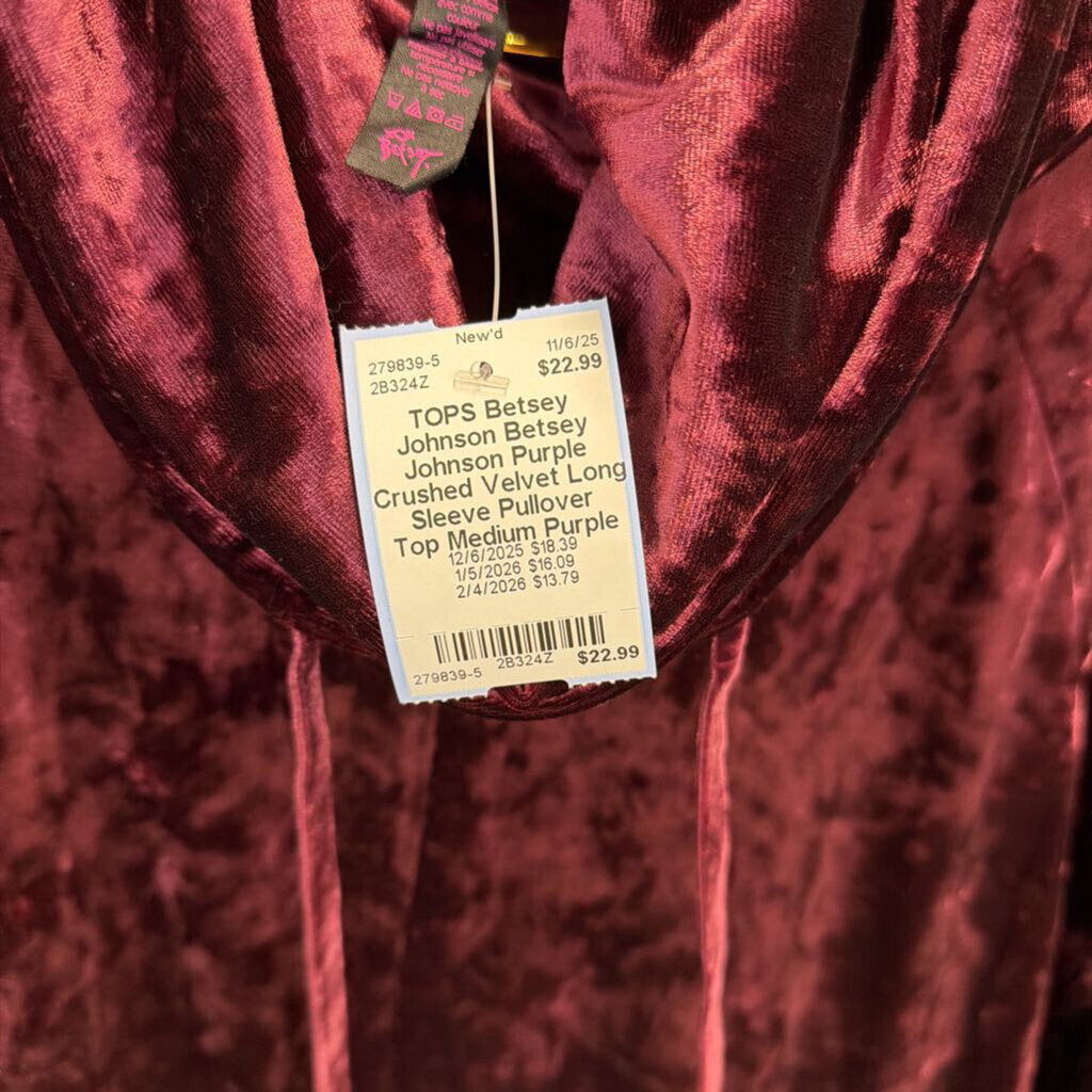 Betsey Johnson Purple Crushed Velvet Long Sleeve Pullover Top Medium