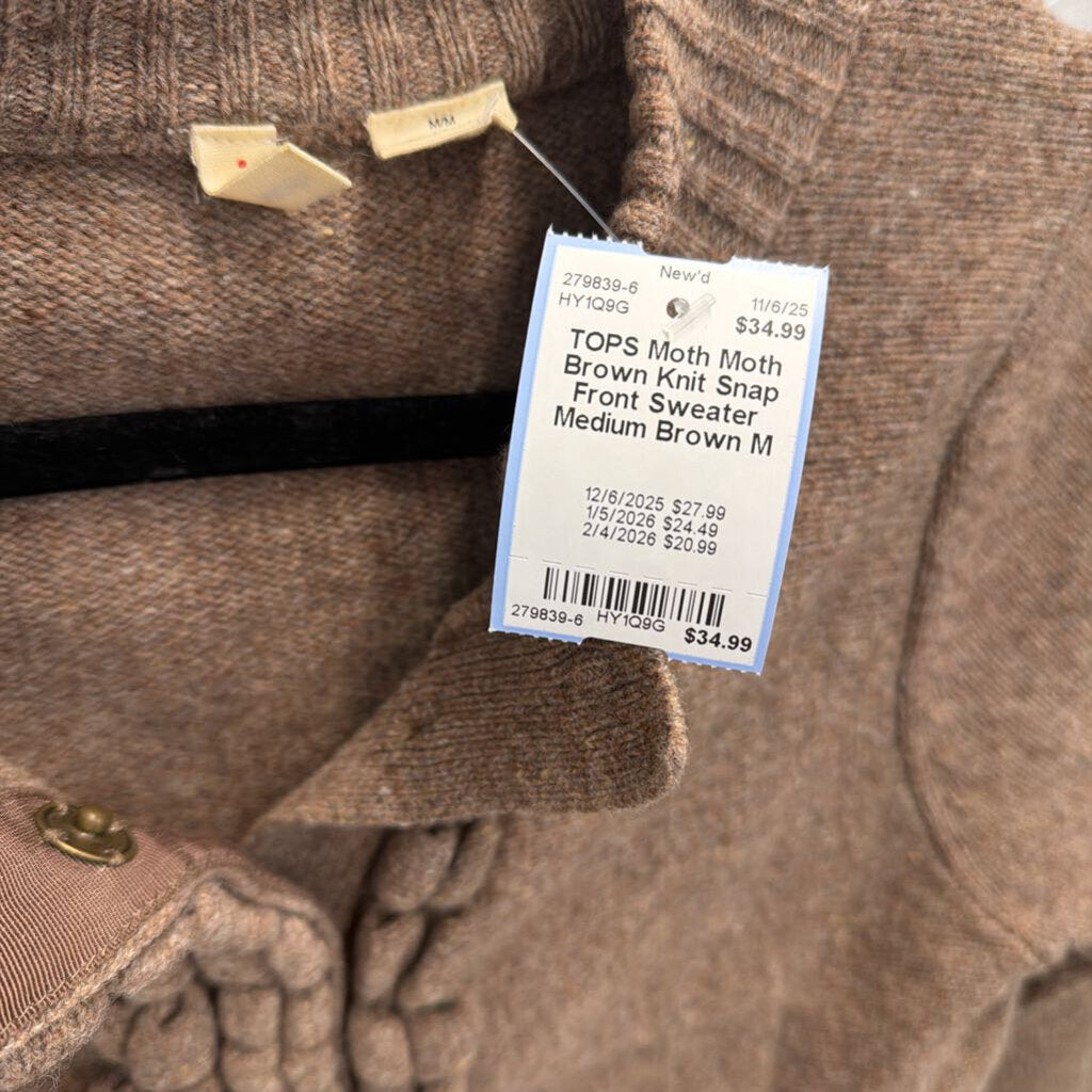 Moth Brown Knit Snap Front Sweater Medium