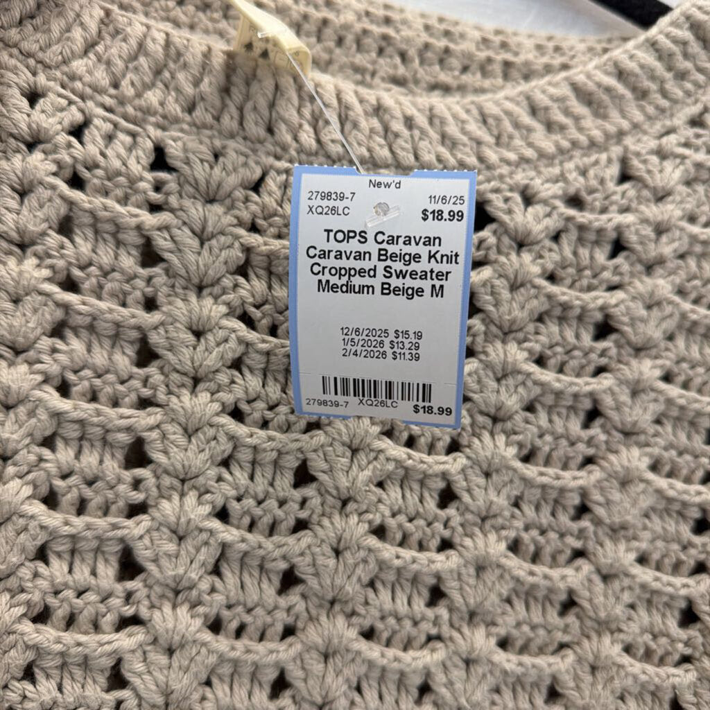 Caravan Beige Knit Cropped Sweater Medium