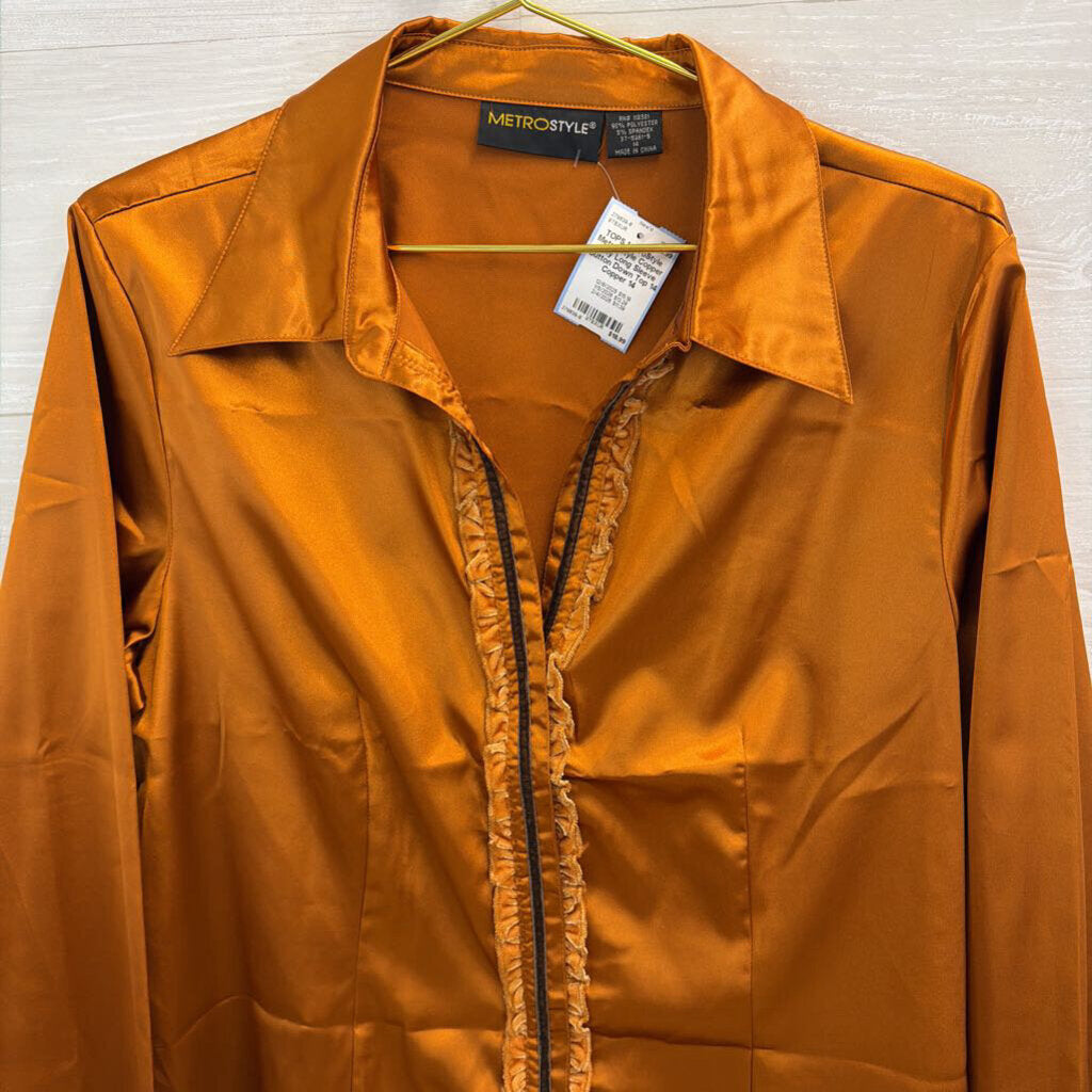 Metro Style Copper Silky Long Sleeve Button Down Top 14