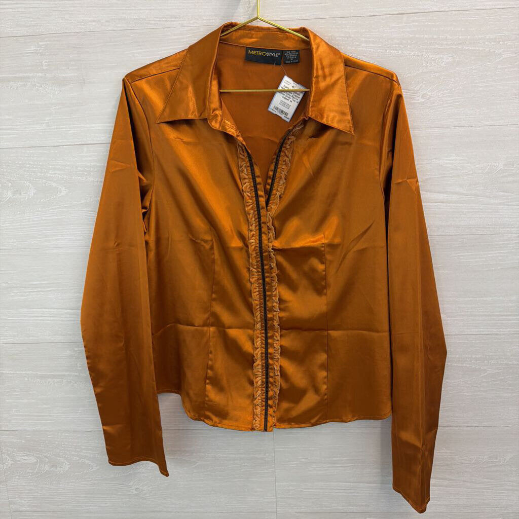 Metro Style Copper Silky Long Sleeve Button Down Top 14