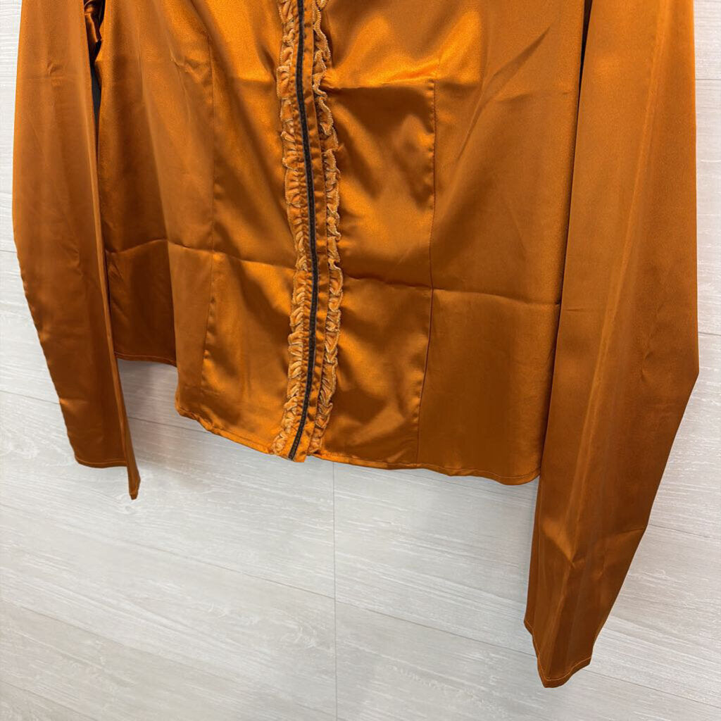 Metro Style Copper Silky Long Sleeve Button Down Top 14