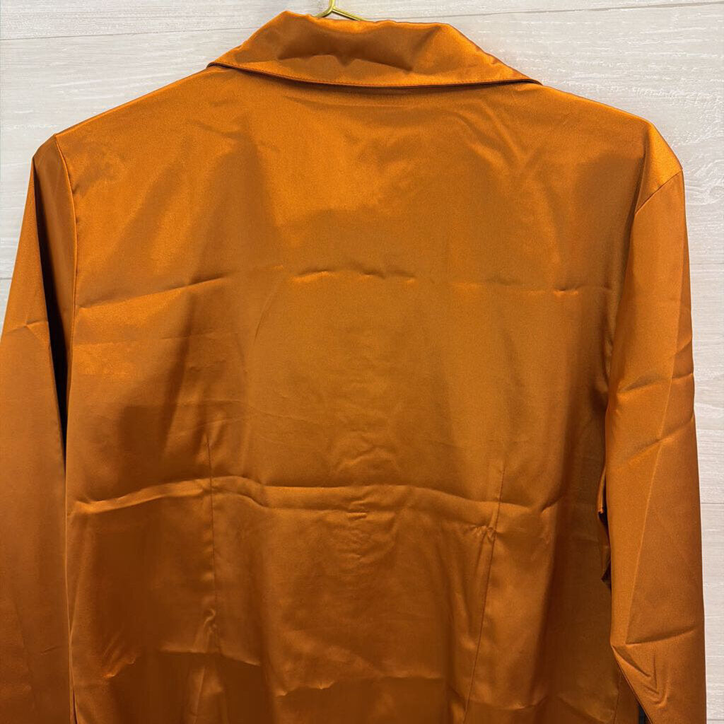 Metro Style Copper Silky Long Sleeve Button Down Top 14