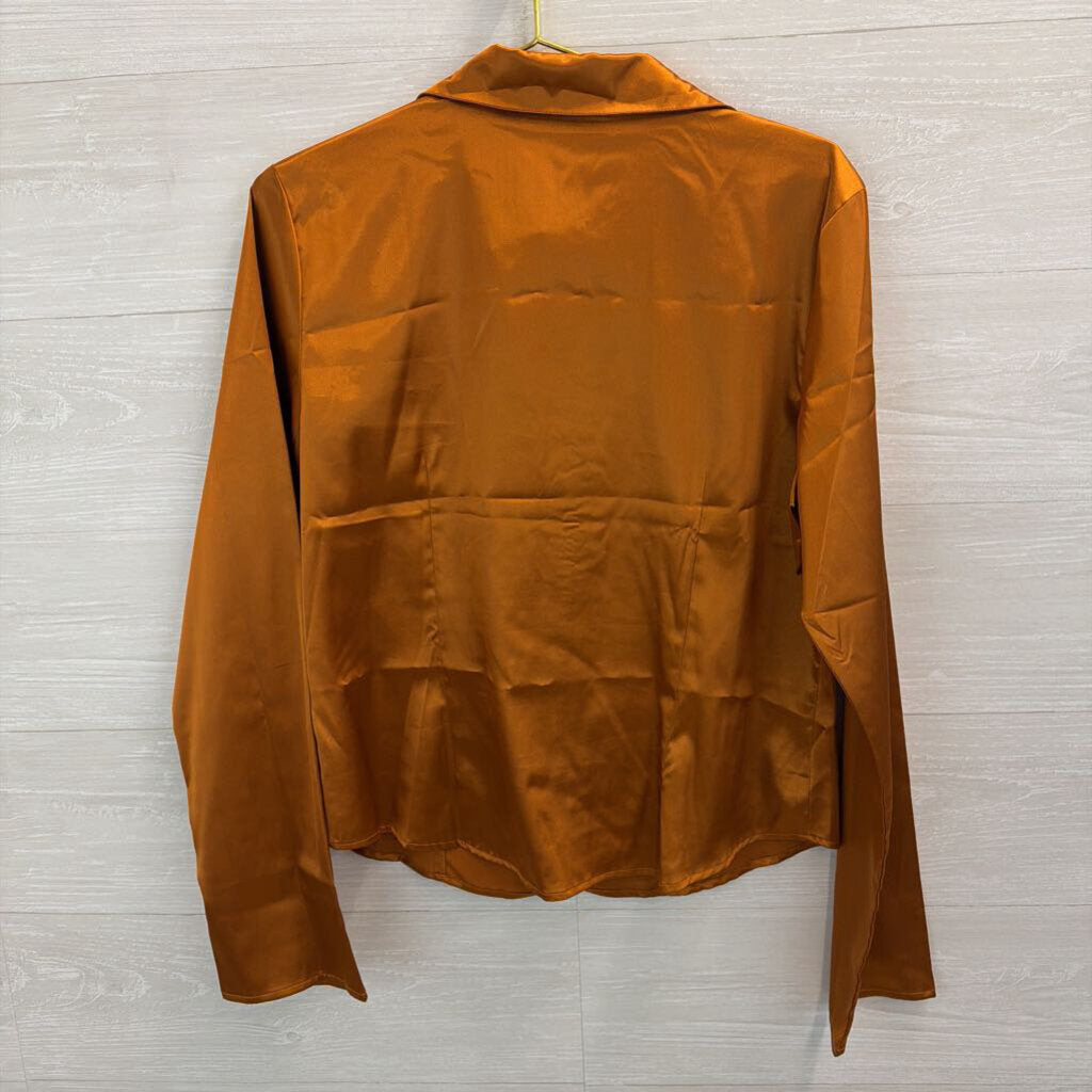 Metro Style Copper Silky Long Sleeve Button Down Top 14