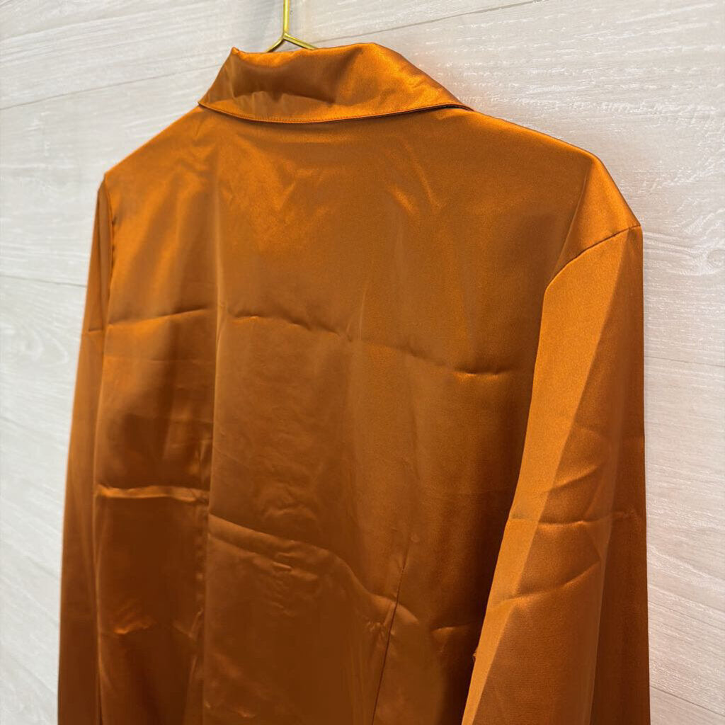 Metro Style Copper Silky Long Sleeve Button Down Top 14