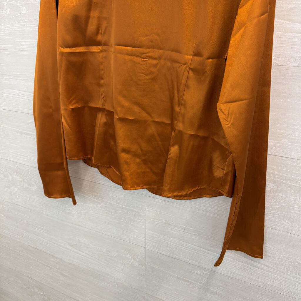 Metro Style Copper Silky Long Sleeve Button Down Top 14