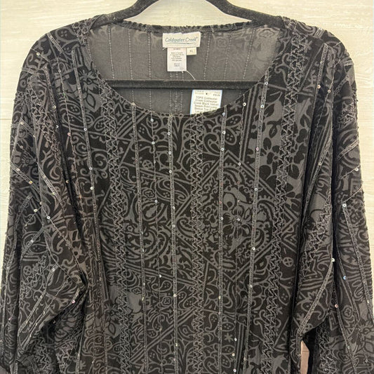Coldwater Creek Black Velvet Sequin Print Long Sleeve Top Extra Large