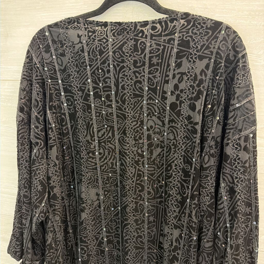 Coldwater Creek Black Velvet Sequin Print Long Sleeve Top Extra Large