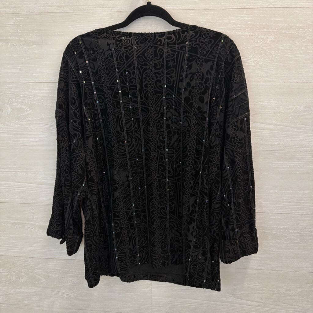 Coldwater Creek Black Velvet Sequin Print Long Sleeve Top Extra Large