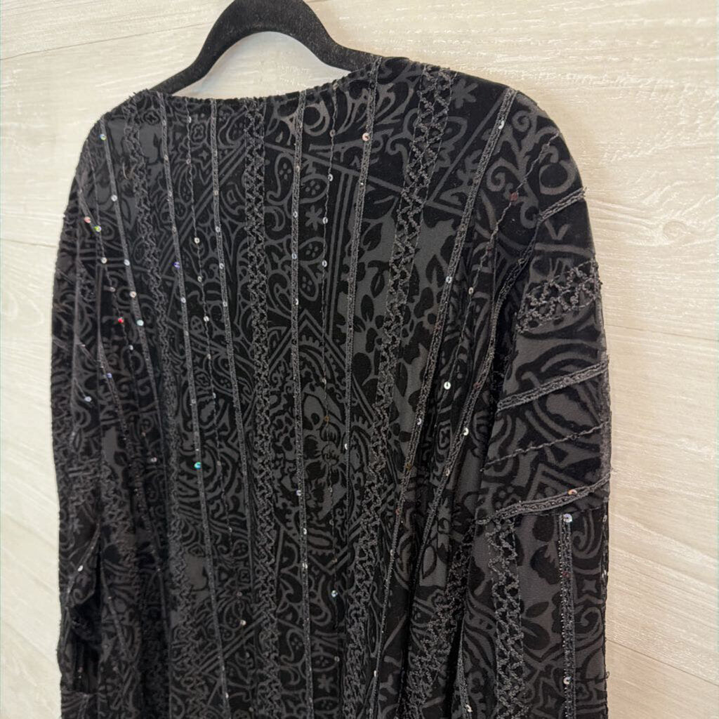 Coldwater Creek Black Velvet Sequin Print Long Sleeve Top Extra Large