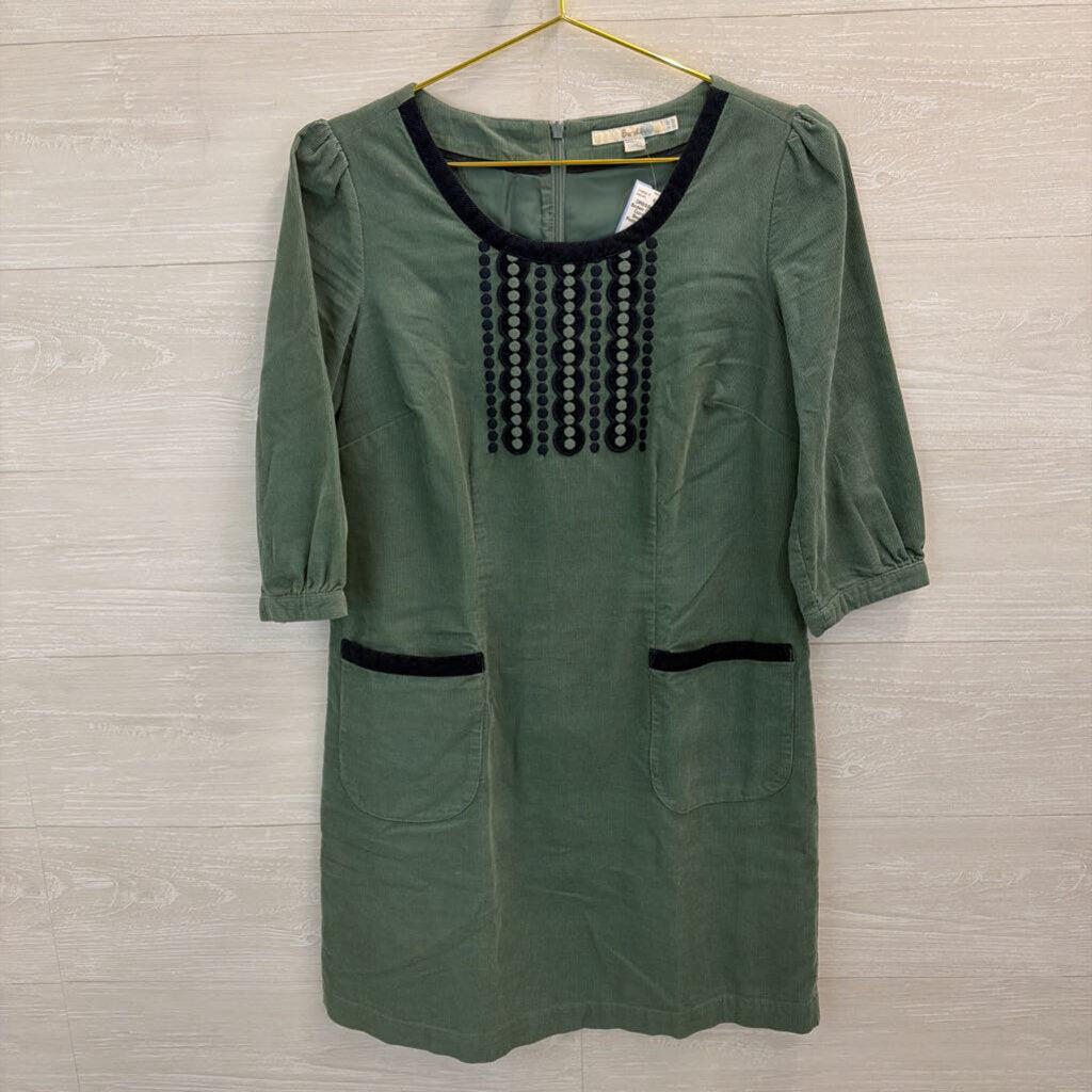 Boden Green/ Black Corduroy Long Sleeve Dress 6 Petite