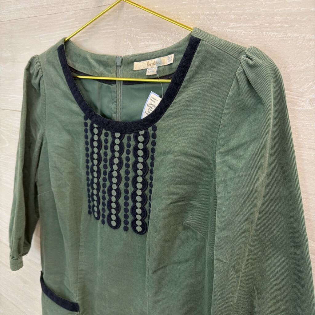 Boden Green/ Black Corduroy Long Sleeve Dress 6 Petite