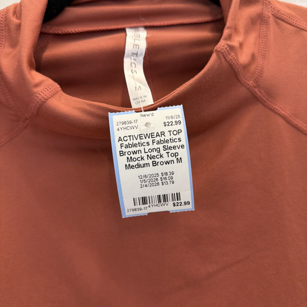 Fabletics Brown Long Sleeve Mock Neck Top Medium