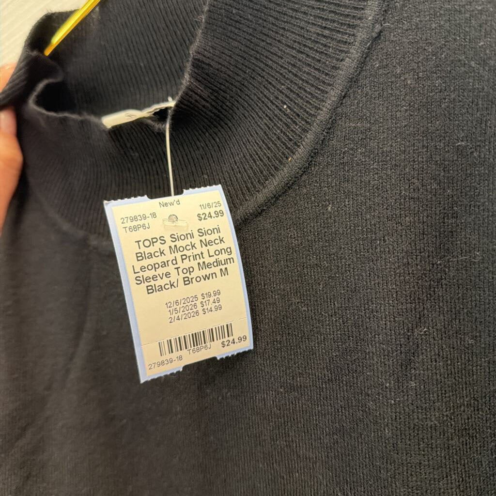 Sioni Black Mock Neck Leopard Print Long Sleeve Top Medium