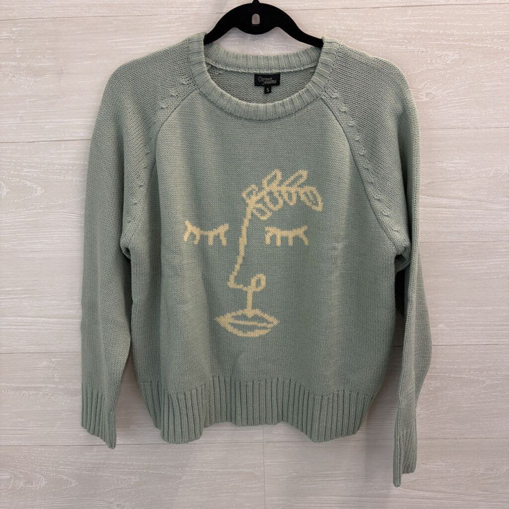 Desert Dreamer Green/ Cream Face Print Knit Sweater Small