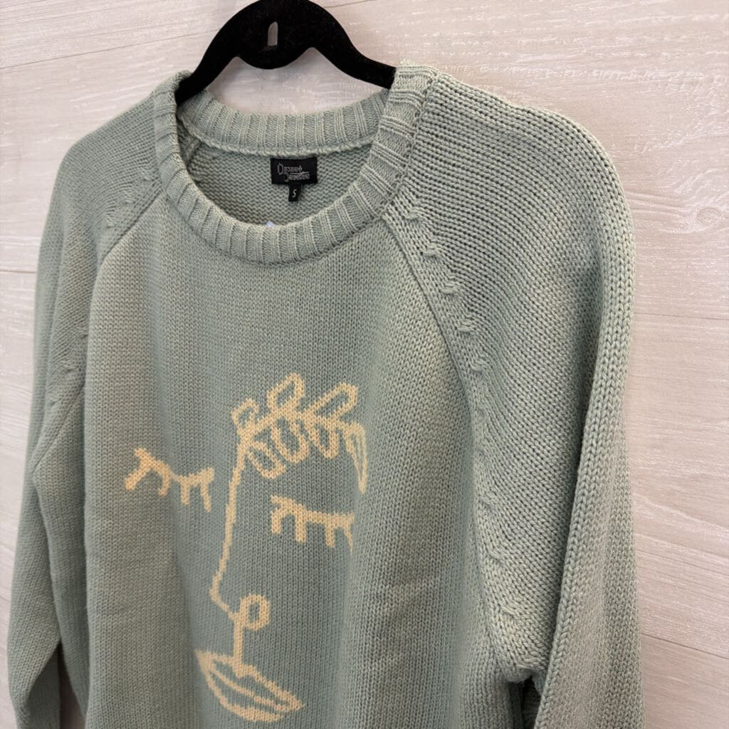 Desert Dreamer Green/ Cream Face Print Knit Sweater Small