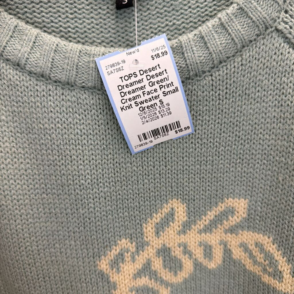 Desert Dreamer Green/ Cream Face Print Knit Sweater Small
