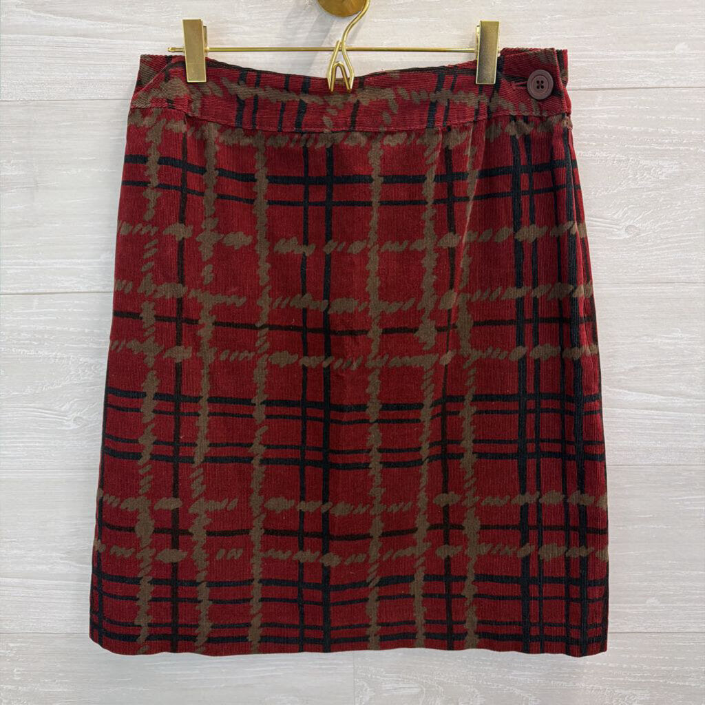 Harolds Red/ Black/ Brown Corduroy Plaid Print Skirt 6