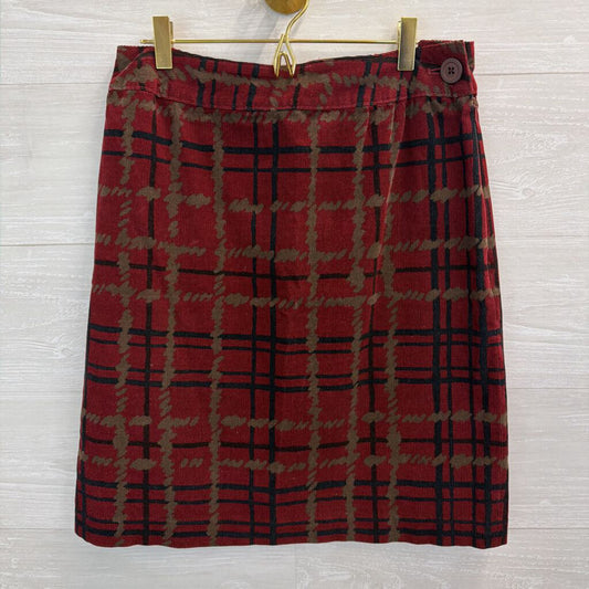 Harolds Red/ Black/ Brown Corduroy Plaid Print Skirt 6