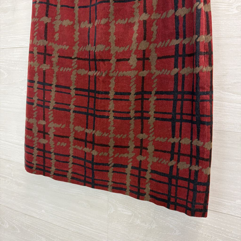 Harolds Red/ Black/ Brown Corduroy Plaid Print Skirt 6