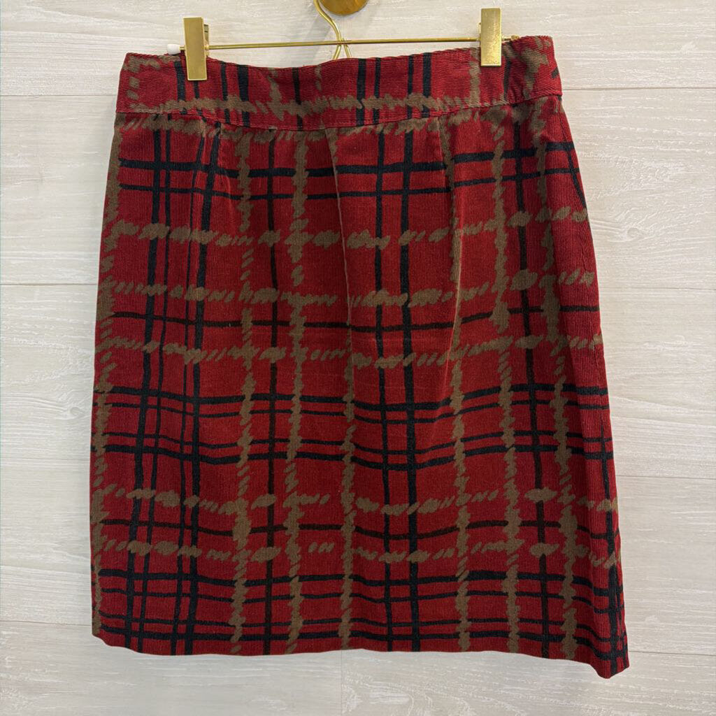 Harolds Red/ Black/ Brown Corduroy Plaid Print Skirt 6