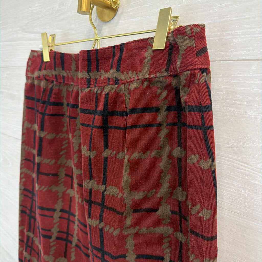 Harolds Red/ Black/ Brown Corduroy Plaid Print Skirt 6
