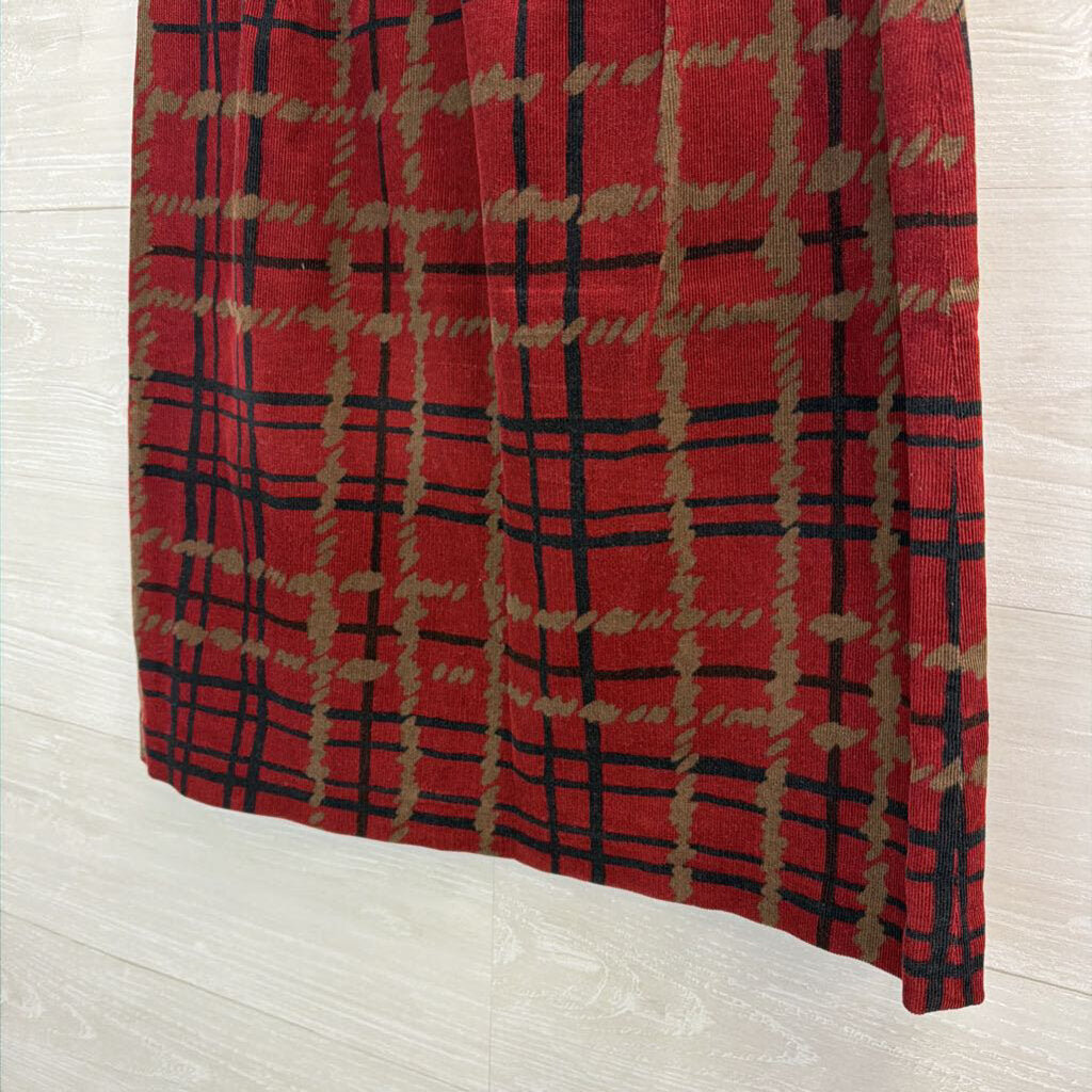 Harolds Red/ Black/ Brown Corduroy Plaid Print Skirt 6