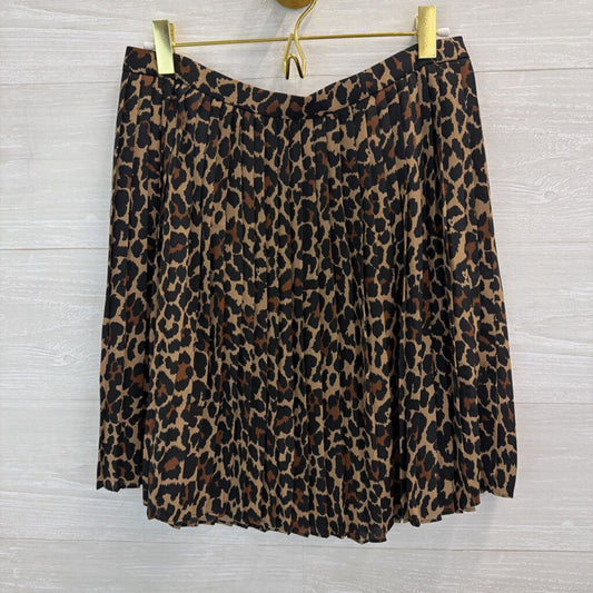 J Crew Brown/ Black Leopard Print Pleated Skirt 2