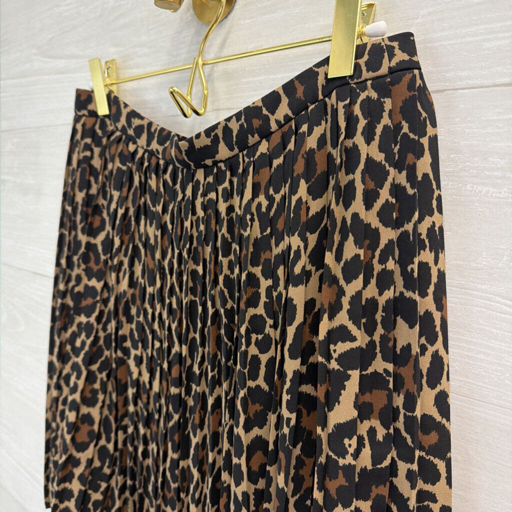 J Crew Brown/ Black Leopard Print Pleated Skirt 2