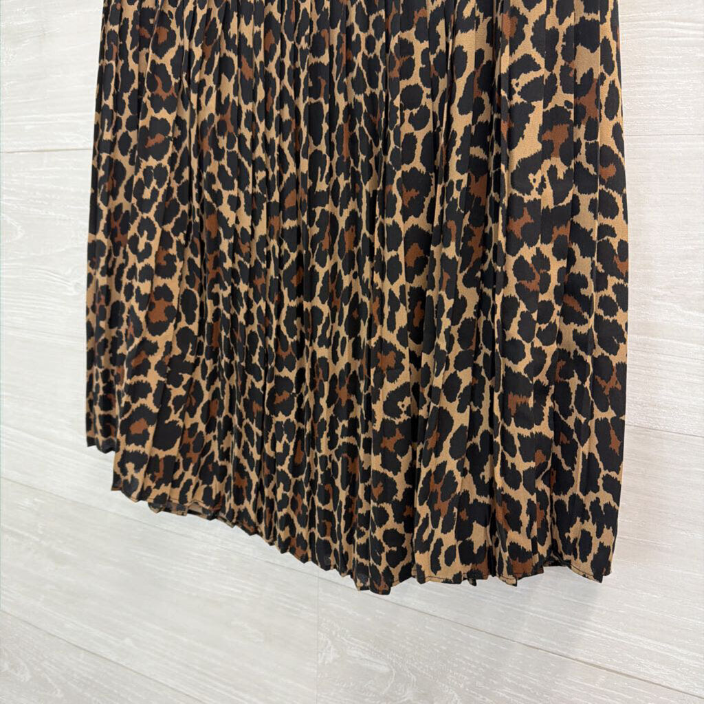 J Crew Brown/ Black Leopard Print Pleated Skirt 2