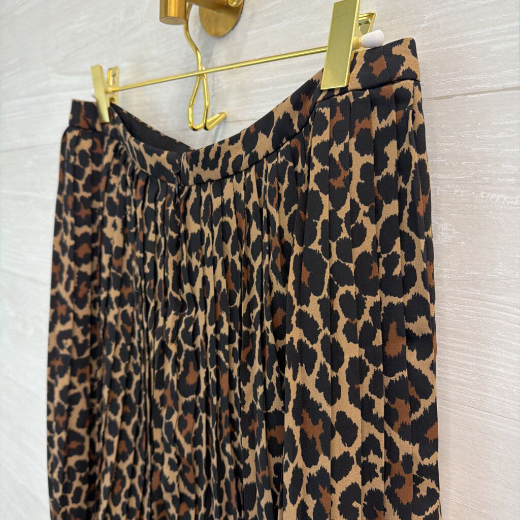 J Crew Brown/ Black Leopard Print Pleated Skirt 2