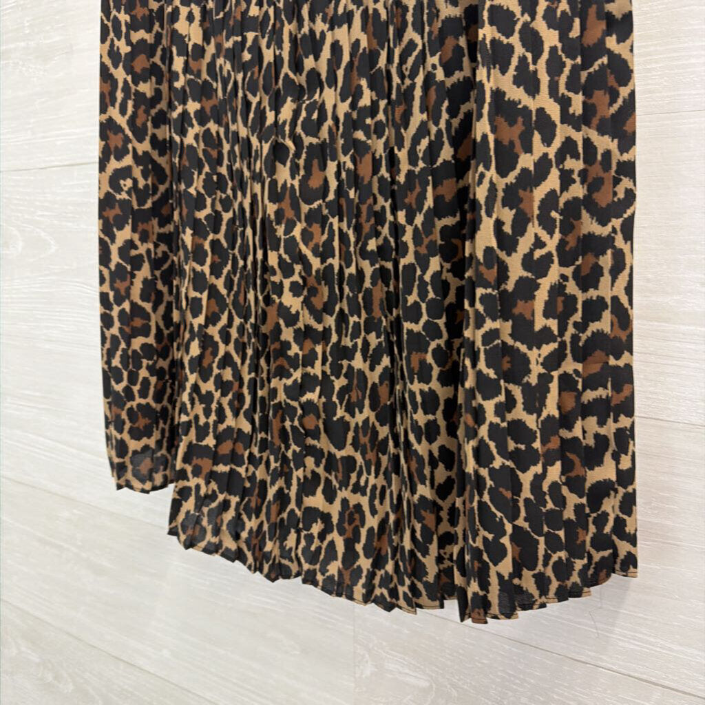 J Crew Brown/ Black Leopard Print Pleated Skirt 2