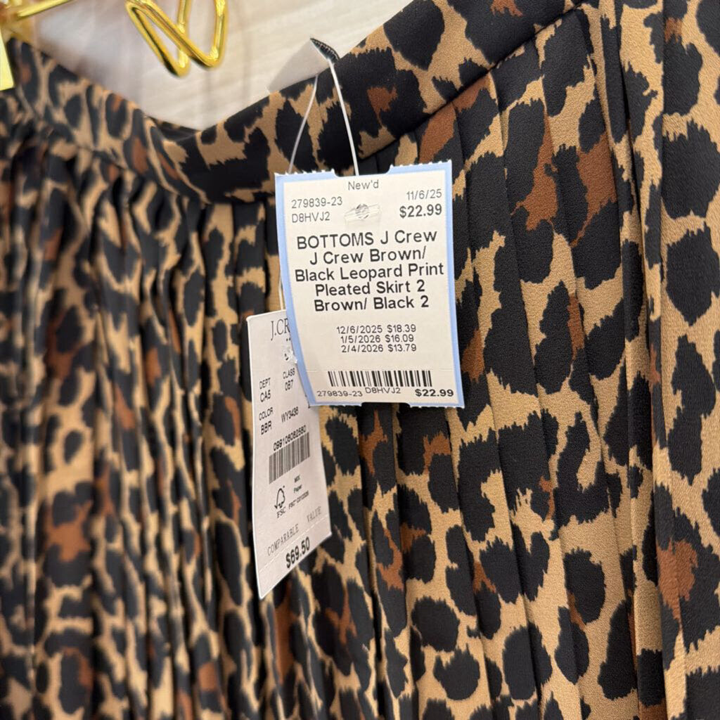 J Crew Brown/ Black Leopard Print Pleated Skirt 2