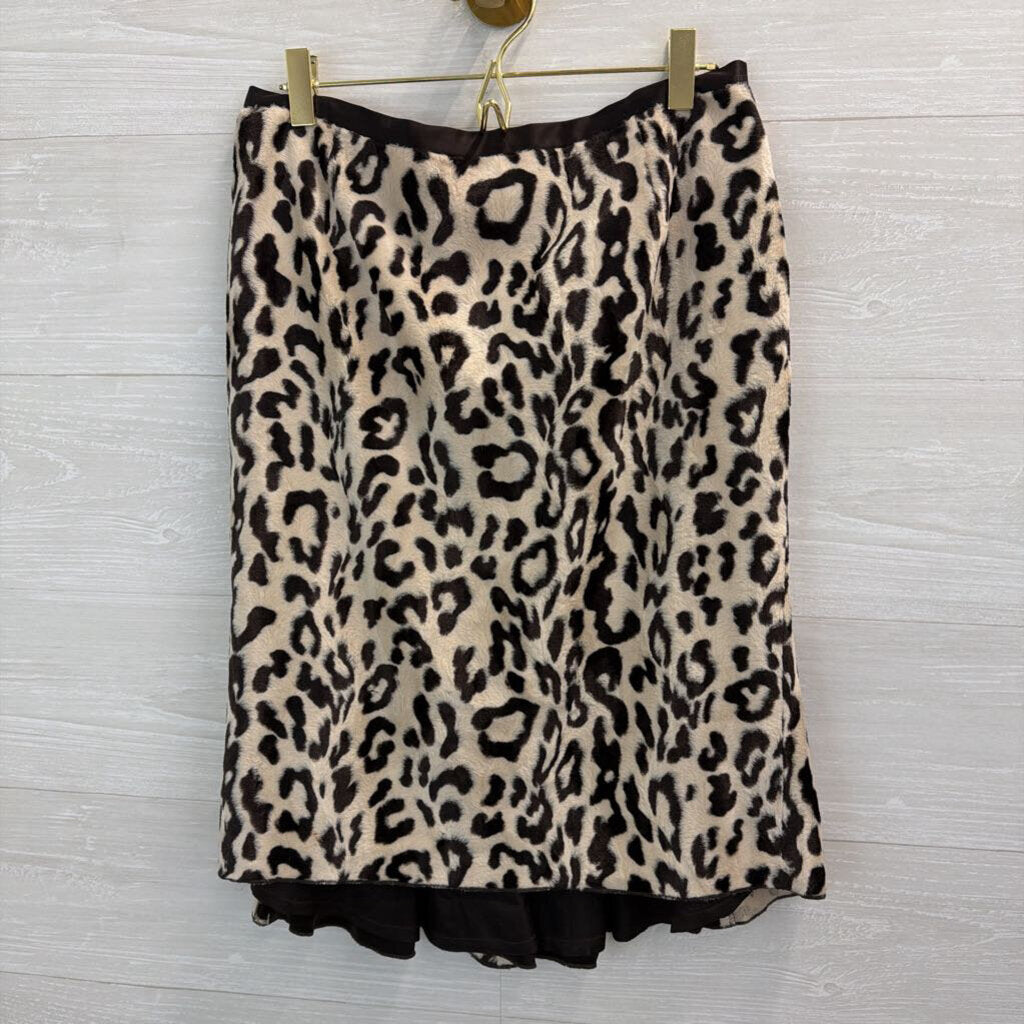 Etcetera Brown/ Cream Faux Fur Leopard Print Knee Length Skirt 4