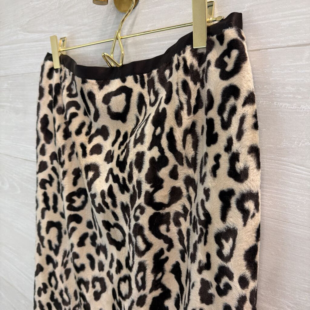 Etcetera Brown/ Cream Faux Fur Leopard Print Knee Length Skirt 4