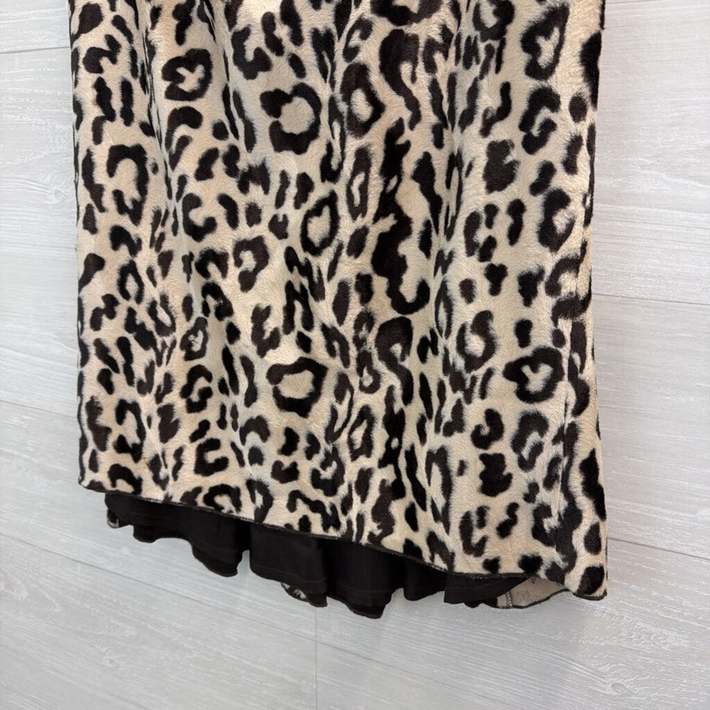 Etcetera Brown/ Cream Faux Fur Leopard Print Knee Length Skirt 4