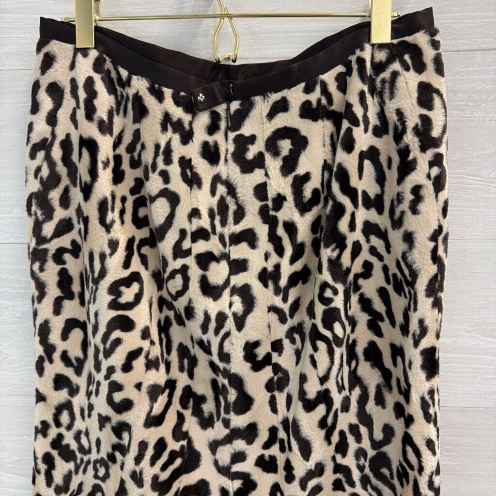 Etcetera Brown/ Cream Faux Fur Leopard Print Knee Length Skirt 4