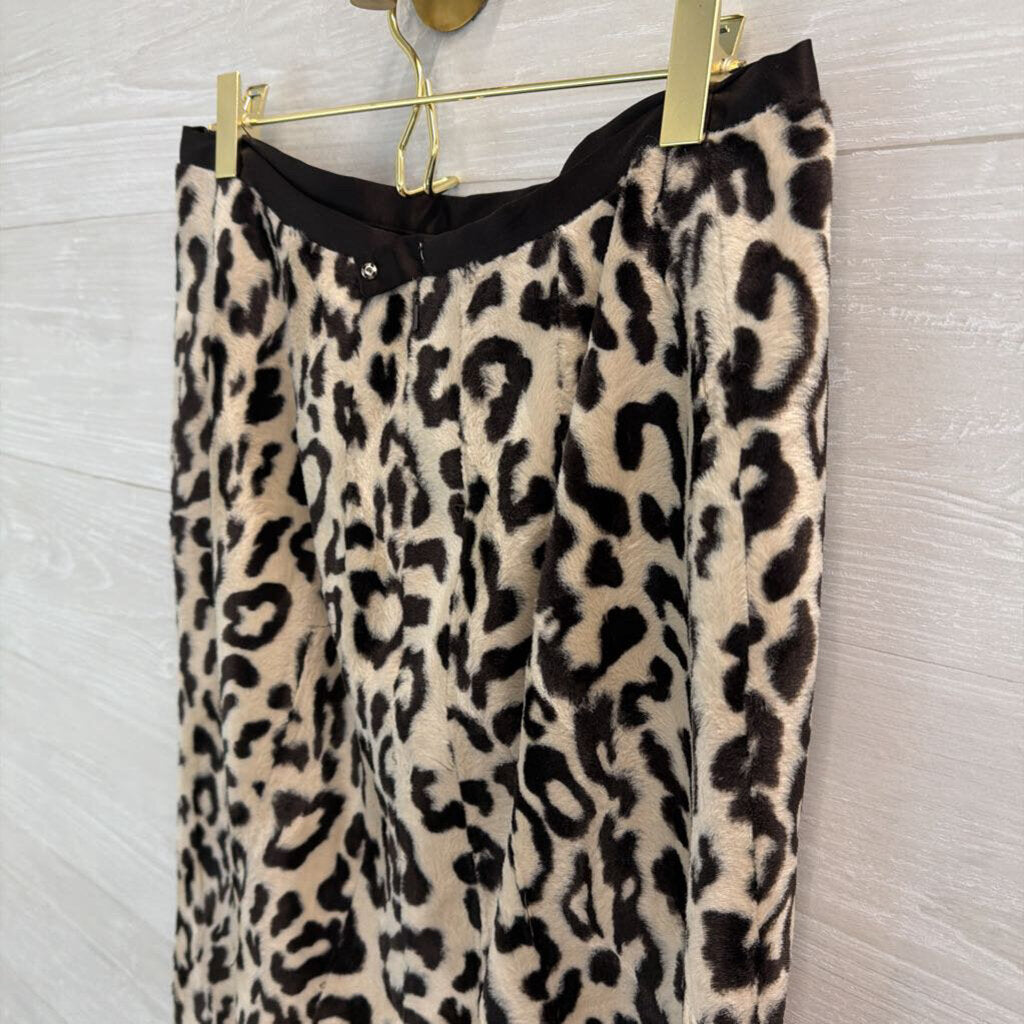 Etcetera Brown/ Cream Faux Fur Leopard Print Knee Length Skirt 4