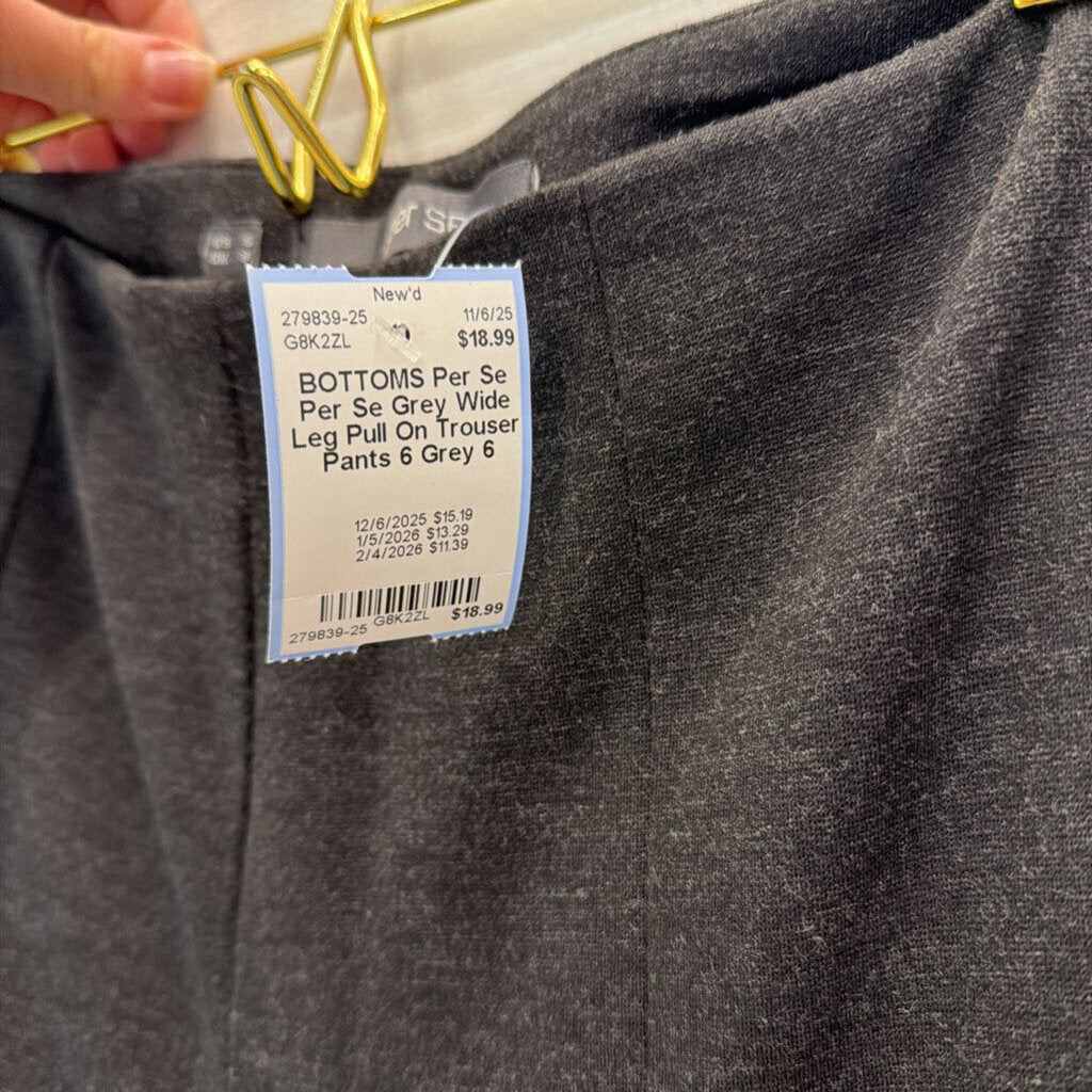 Per Se Grey Wide Leg Pull On Trouser Pants 6