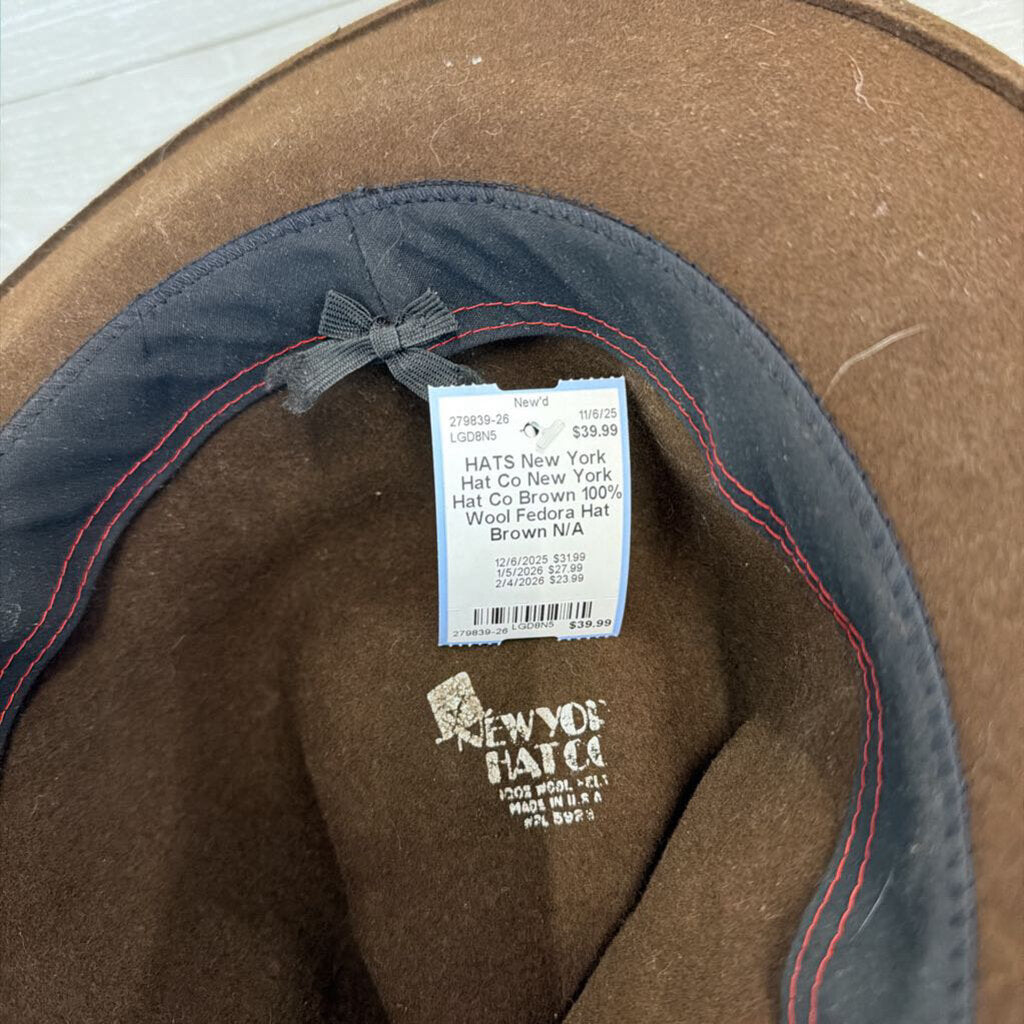 New York Hat Co Brown 100% Wool Fedora Hat