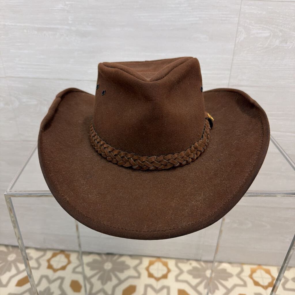 Brown Leather Kangaroo Emblem Outback Hat