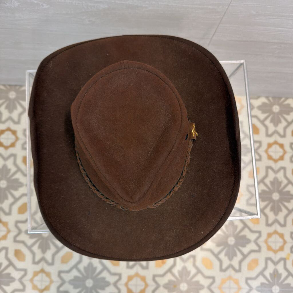 Brown Leather Kangaroo Emblem Outback Hat