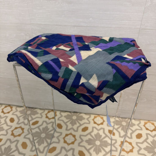 Ginnie Johansen 100% Wool Blue/ Multi Print Scarf