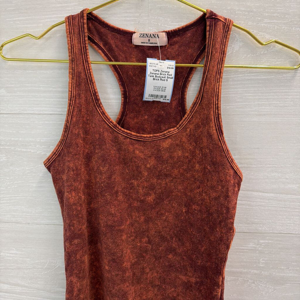 Zenana Brick Red Tank Bodysuit Small