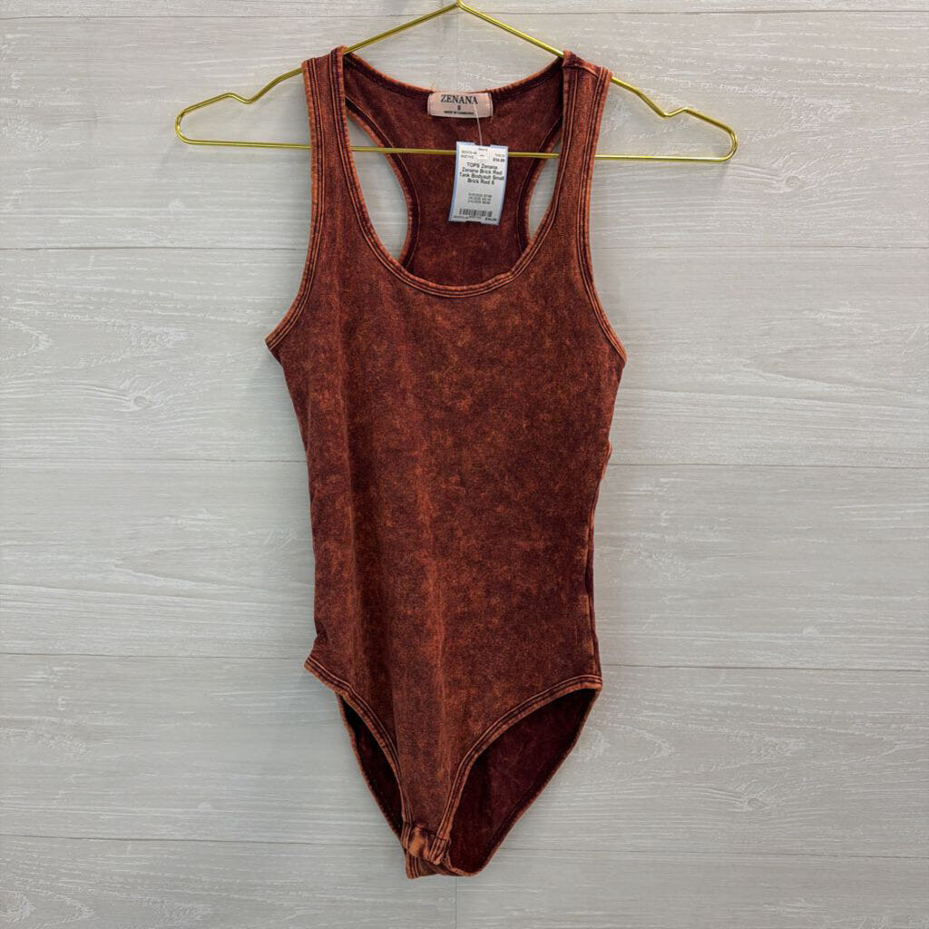 Zenana Brick Red Tank Bodysuit Small
