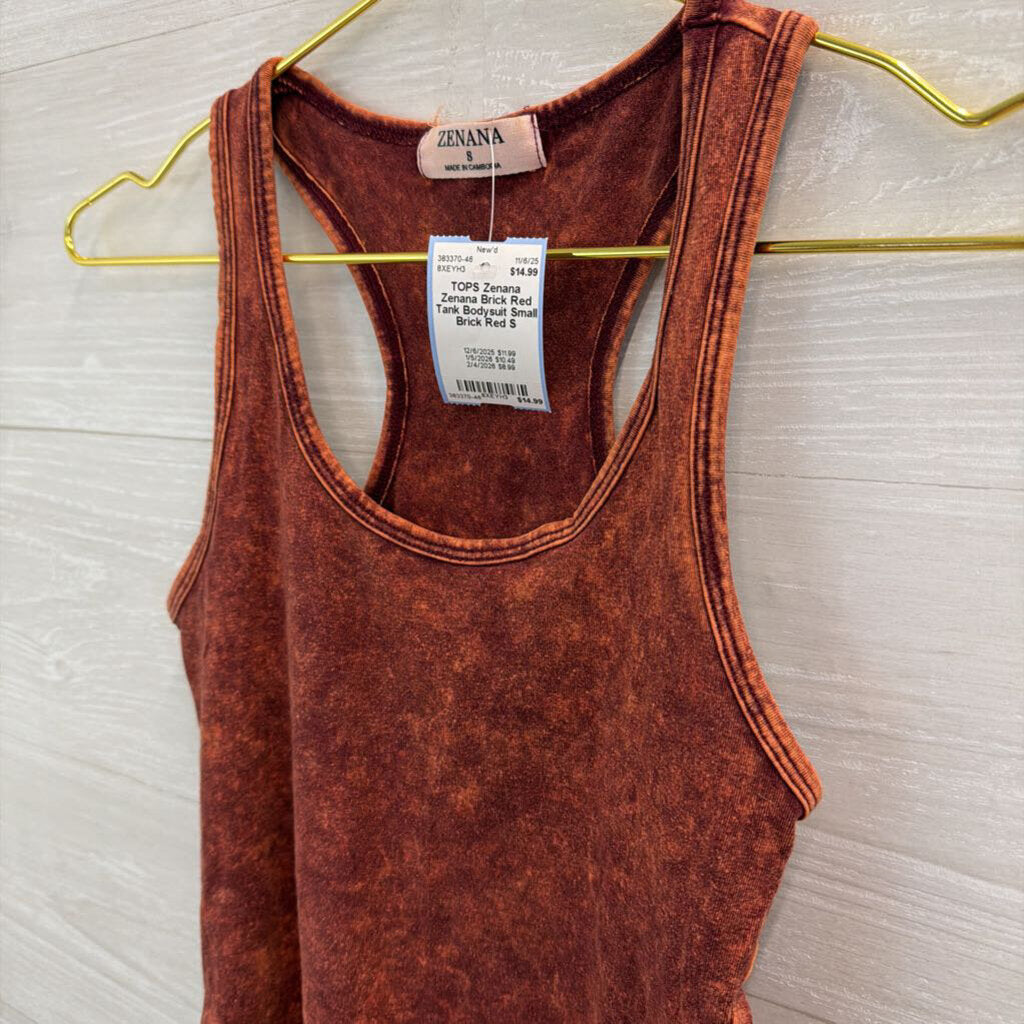 Zenana Brick Red Tank Bodysuit Small